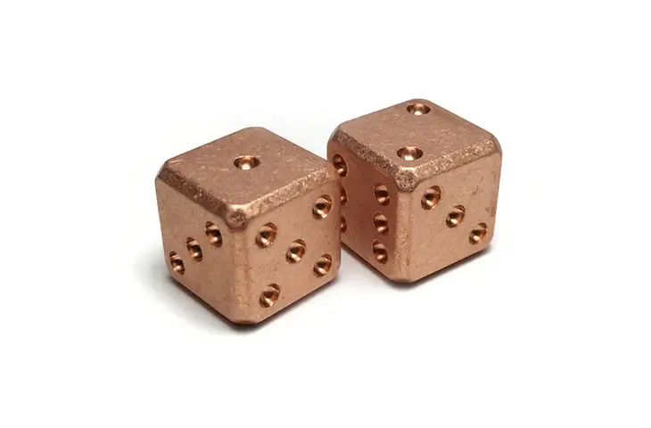 Flytanium Cuboid Large Brass D6 Dice - view 2